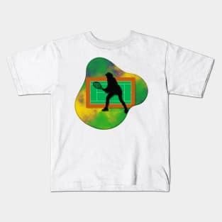 Tennis Player with Tennis Court Background and Wimbledon Colours 4 Kids T-Shirt